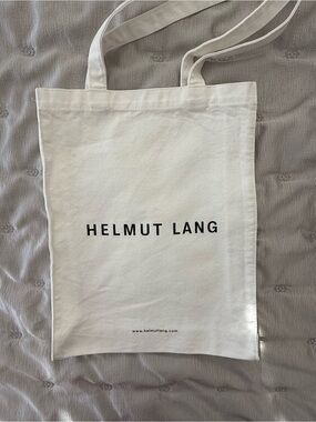 Helmut Lang White Canvas Tote with Black Logo